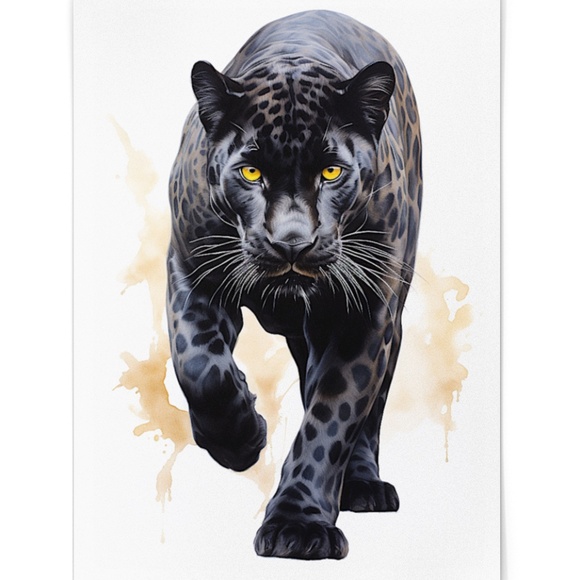 Watercolor Black Jaguar Wall Art Print Unframed - Majestic Jungle Elegance - Picture 3 of 7